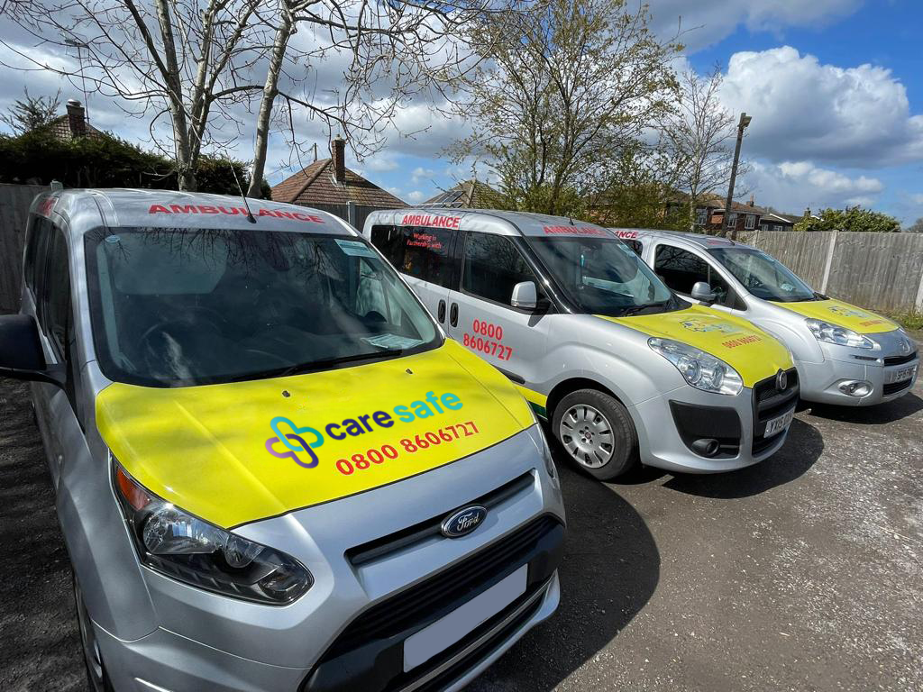 Fleet of CareSafe ambulances